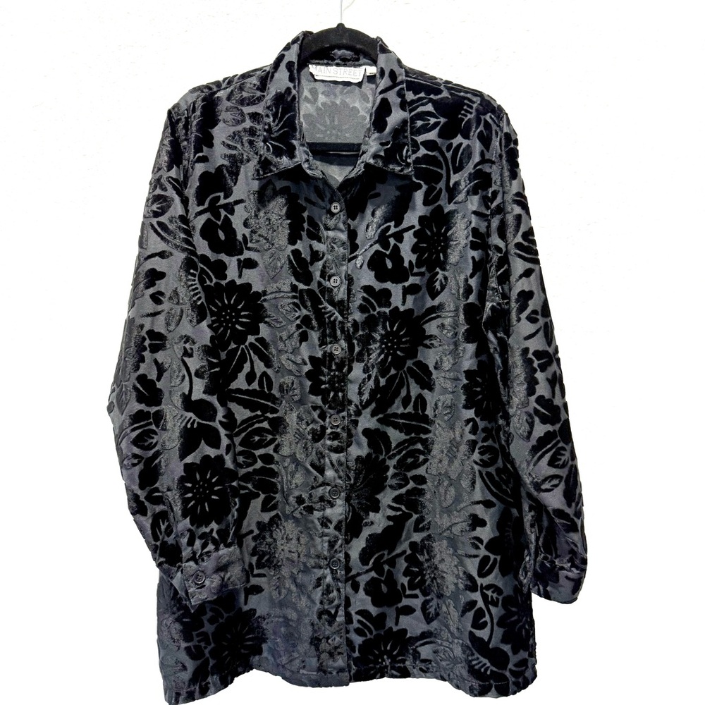 VINTAGE brocade Floral‎ burn out Button Down Shirt Large